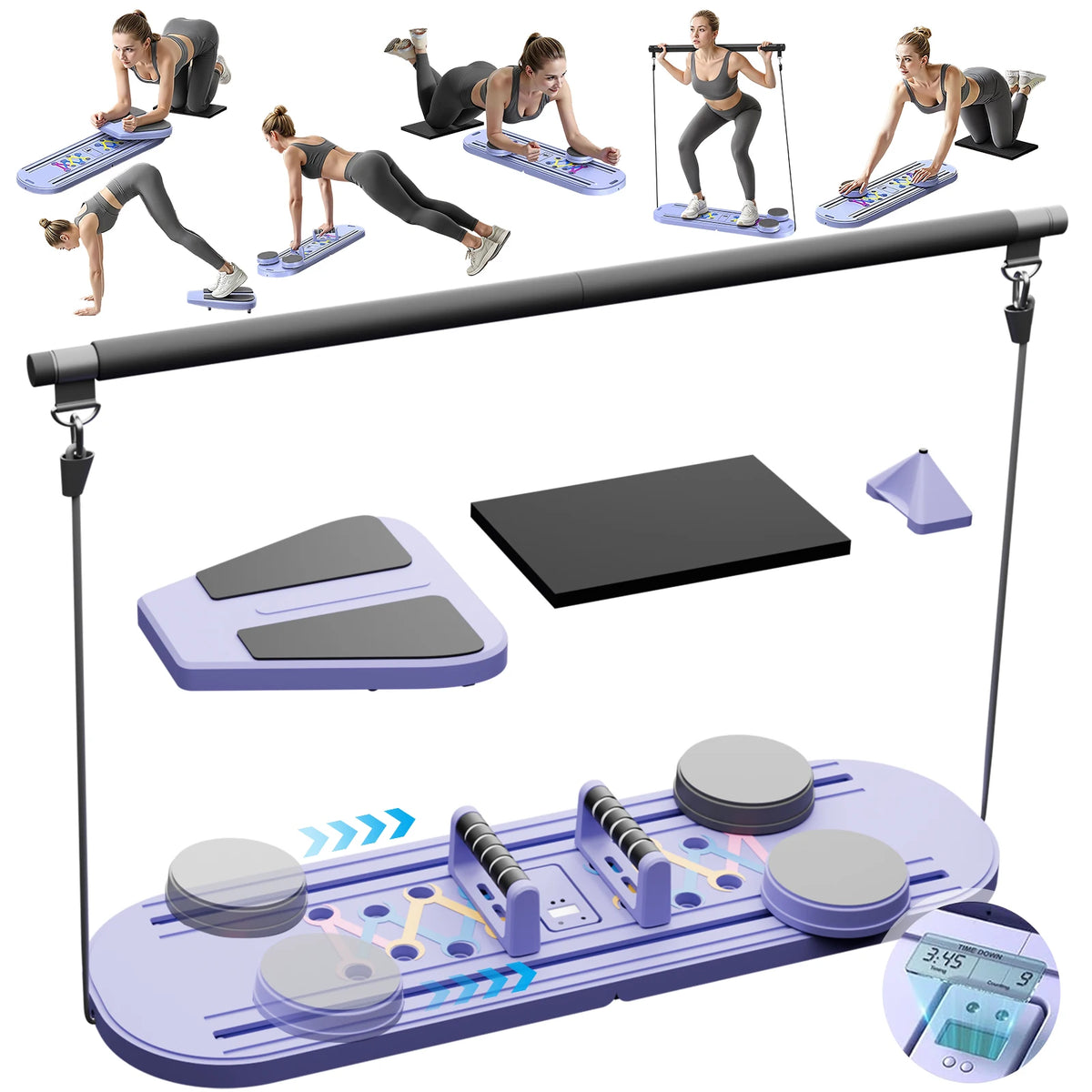 15-in-1 Abdominal Pilates Board Full-Body Training Pilates Multifunction Resistance Bands Ab Workout for Office Outdoor Home