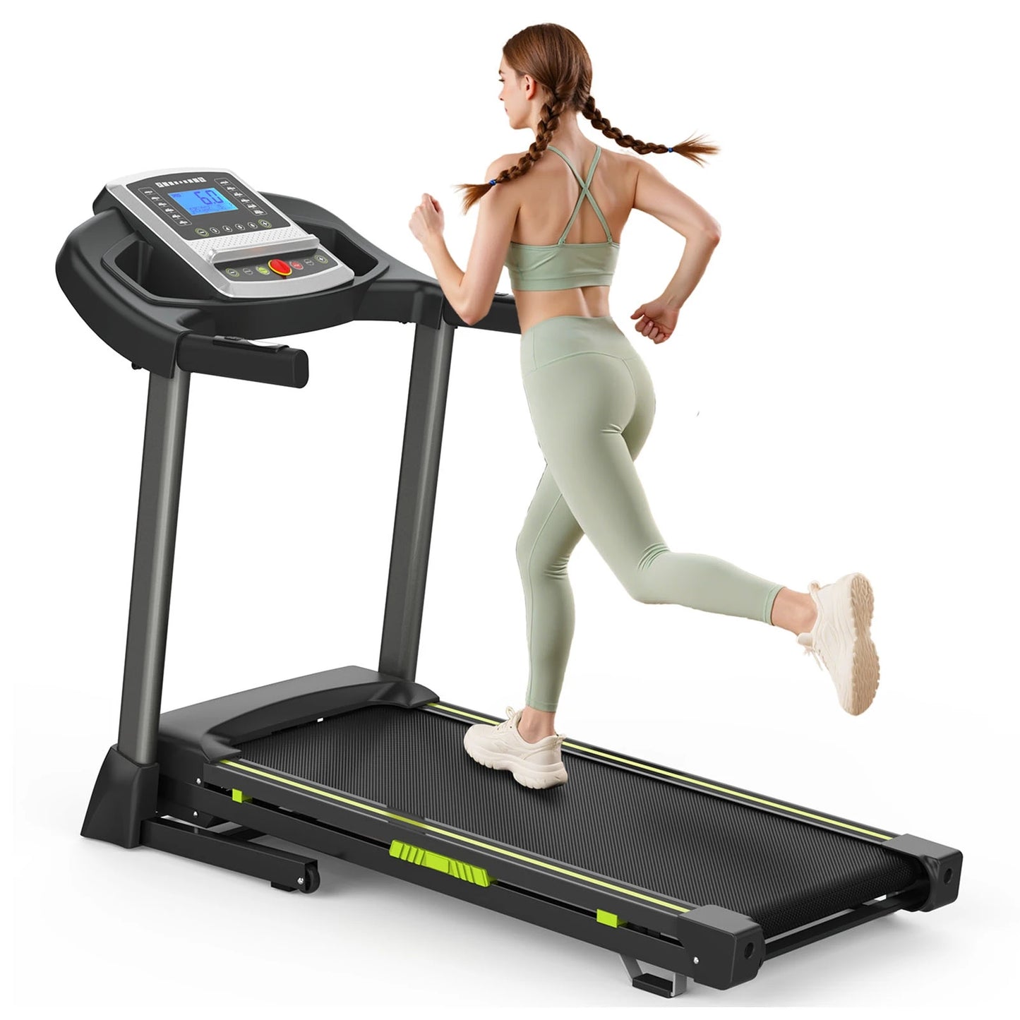 3.5 HP Portable Foldable Treadmill with Handles 4% Slope Home Walking Running Treadmill 0.5-7.5 MPH 330 Lb Weight Capacity