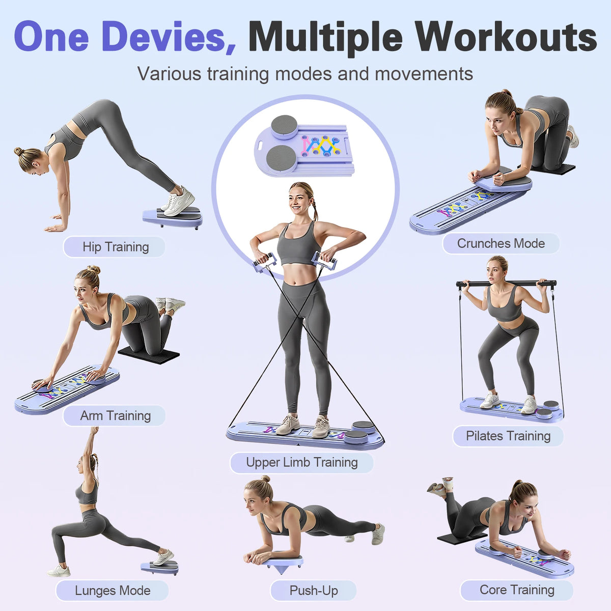 15-in-1 Abdominal Pilates Board Full-Body Training Pilates Multifunction Resistance Bands Ab Workout for Office Outdoor Home