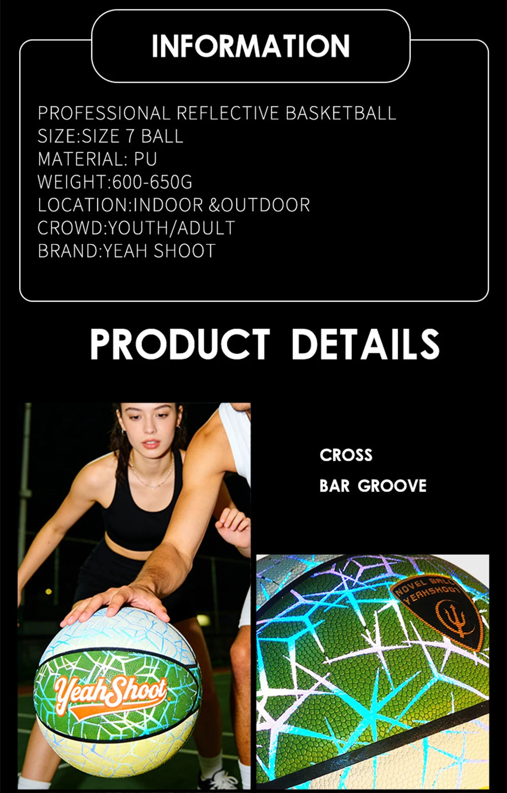 2026 Dark-Glowing Holographic Basketball - Light-Up Luminous Basketball for Outdoor Training And Nighttime Games