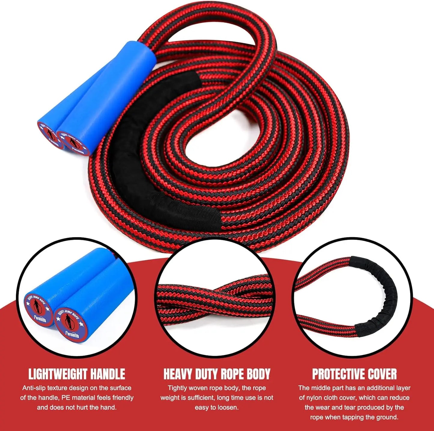 Weighted Jump Rope 1 Inch 3LB Heavy Battle Rope with 360° Rotation Handle for Men Women Fitness Exercise
