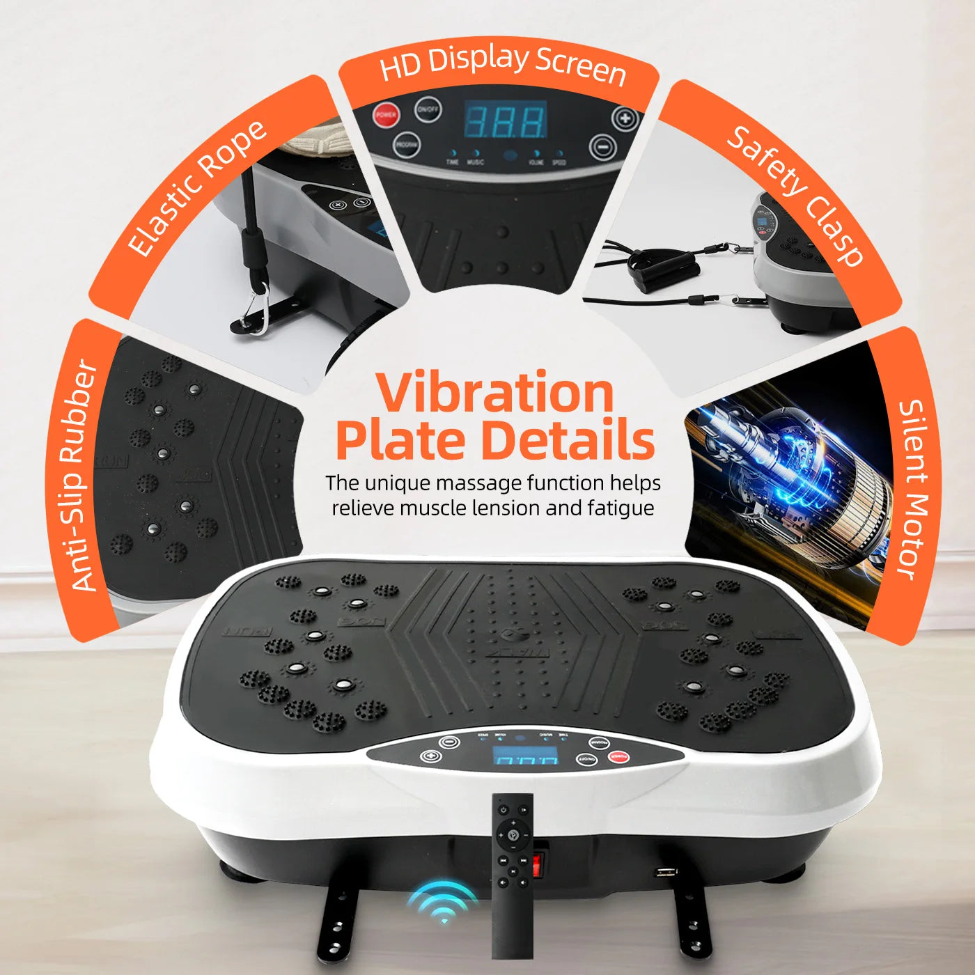 Vibration Plate Exercise Machine Portable Fat-Burning Machine Weight Loss 220 lbs Full-Body Workout Shaker BT Remote Control