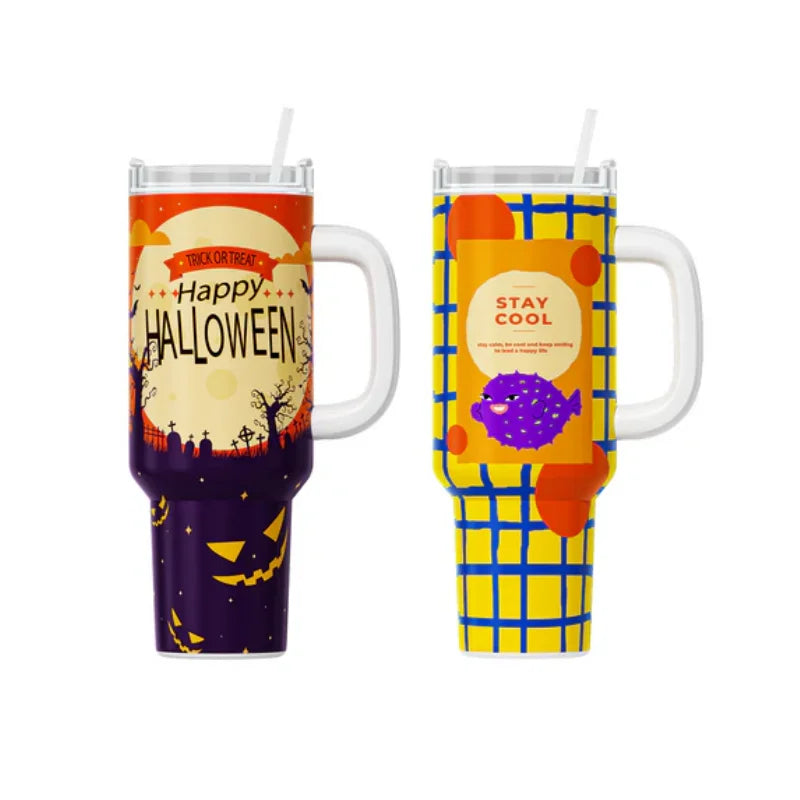 HTVRONT 2 Pack 40oz Sublimation Tumbler Blanks with Handle Blanks Stainless Steel Insulated Large Tumbler Bulk Coffee Travel Cup