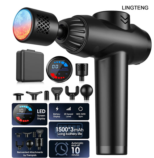 LINGTENGMassage gun with hot and cold functions, deep tissue massage gun, back and neck massager, muscle percussion massager, handheld massager, 7 massage heads, comes with storage case, Christmas gift, birthday gift, sports
