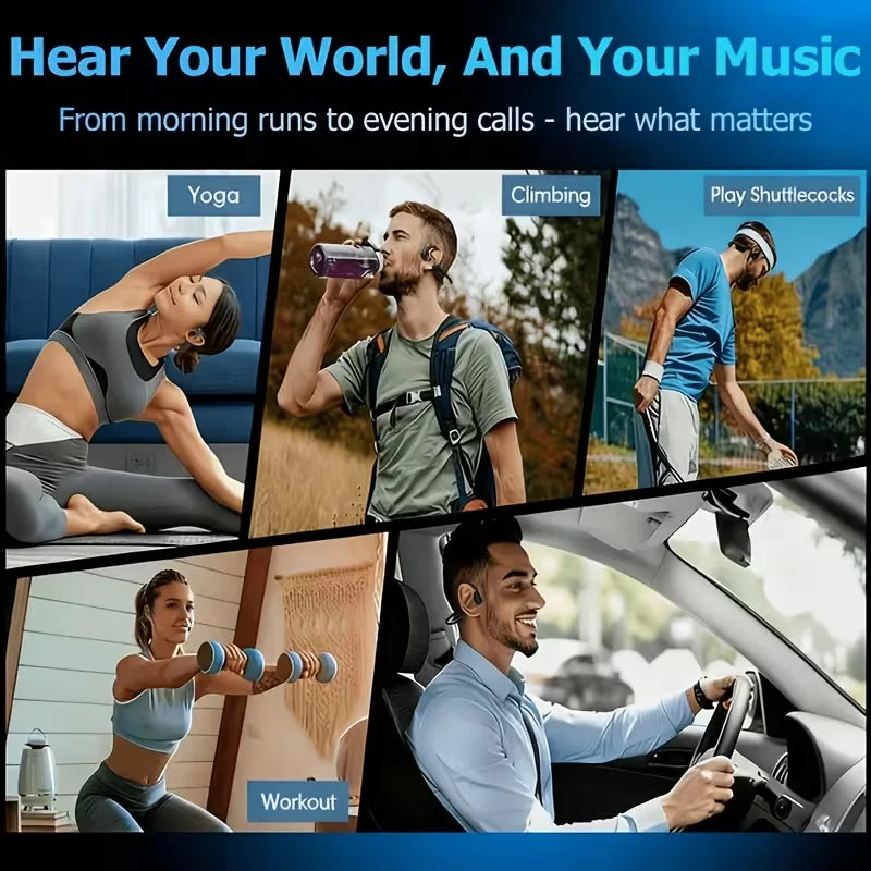 Open-ear Bone Conduction Headphones, Wireless Ear-hook Sports Headset with Microphone, 16 Hours Playback, BT 5.3 Stable Connection, HiFi Stereo, Hands-free Calling for Running & Cycling