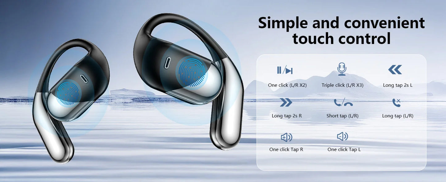 Open Ear Bone Conduction Headphones，,Over Ear Earbuds With Ergonomic Earhook,Bluetooth Headphones 5.4 With Smart Digital Display