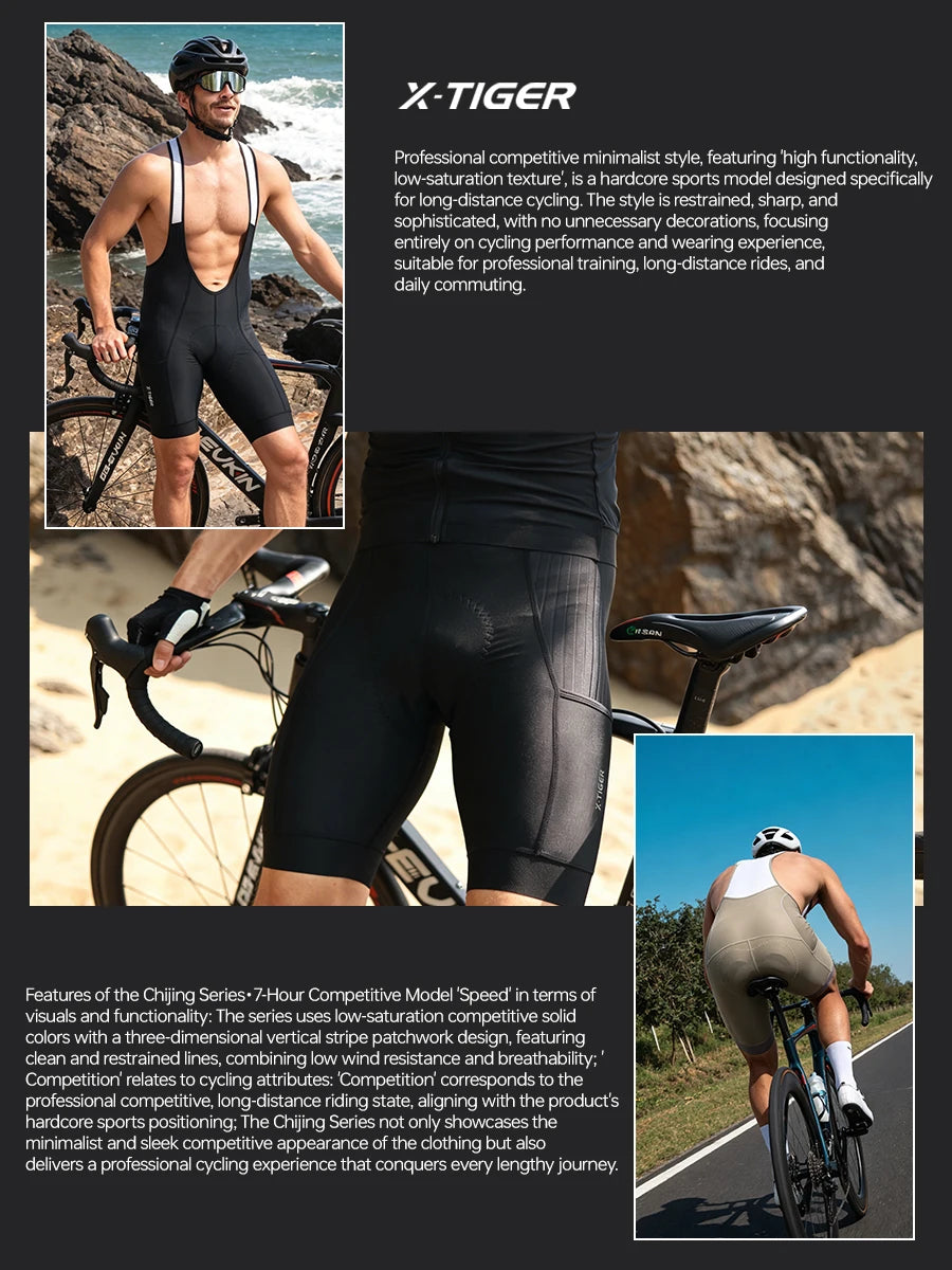 X-TIGER 2026 Men's Cycling Bib Shorts 7-Hour Competitive Version Summer Black Biking Shorts Hommes MTB Cycling Clothing Man with Pockets