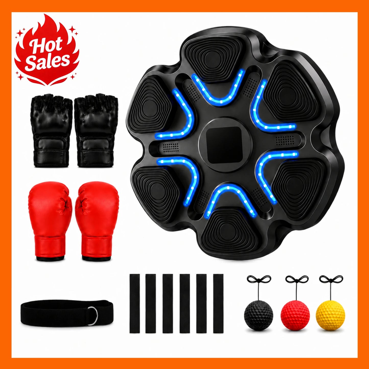 Hexagonal Music Boxing Machine with Gloves for Kids Adults Smart Boxing Target 9 Speed Modes 9 Levels 2 Pairs Gloves Black Red 6 Long 2 Short Velcro Strips Easy Install No Drilling Home Fitness Gift for Family Teen Boys