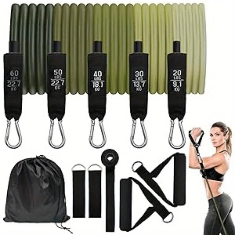 1Set 100/150/200lb Resistance Bands Set for Working Out, 5-Level Exercise Band for Men Women with Door Anchor, Handles, Ankle Straps, Portable Bag for Home Strength Training Equipment, Gym Fitness