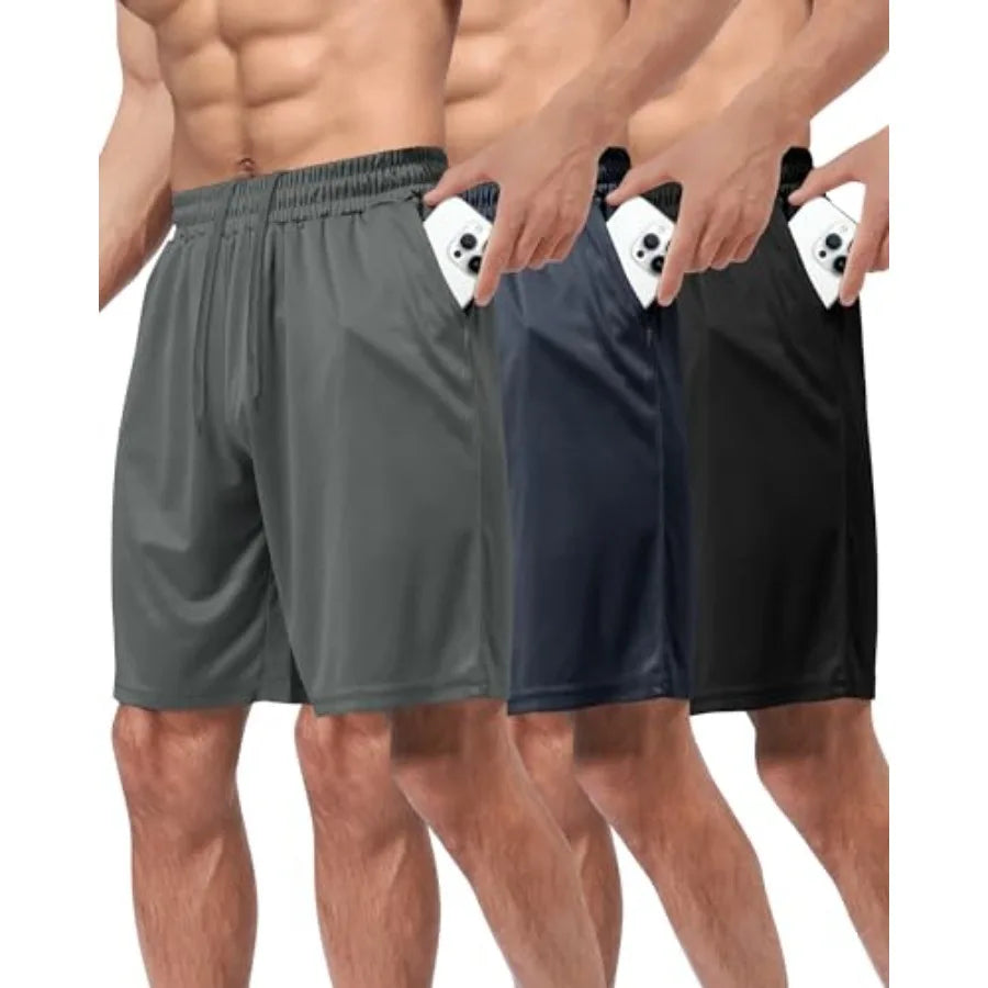 3 Pack Gym Basketball Mens Shorts - Quick Dry Black Workout Athletic Shorts with Pockets for Casual Running S-6XL