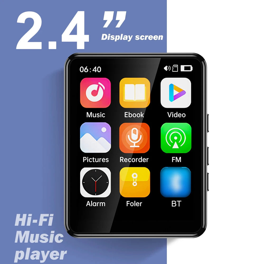 2.4 Inch Full Touch Screen MP3 MP4 Player with Speaker BT with Built in Speaker TF Card Expansion Supports for E-book Reading
