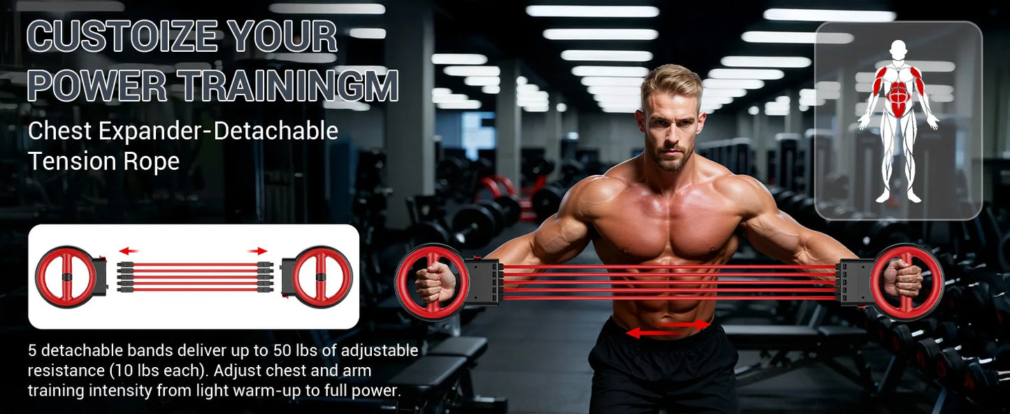 3-in-1 Upper Body Strength Trainer - Detachable Rotator Burn Machine, 360°Hand-Crank Forearm Trainer & Resistance Band, Portable Home/Gym Equipment for Men & Women