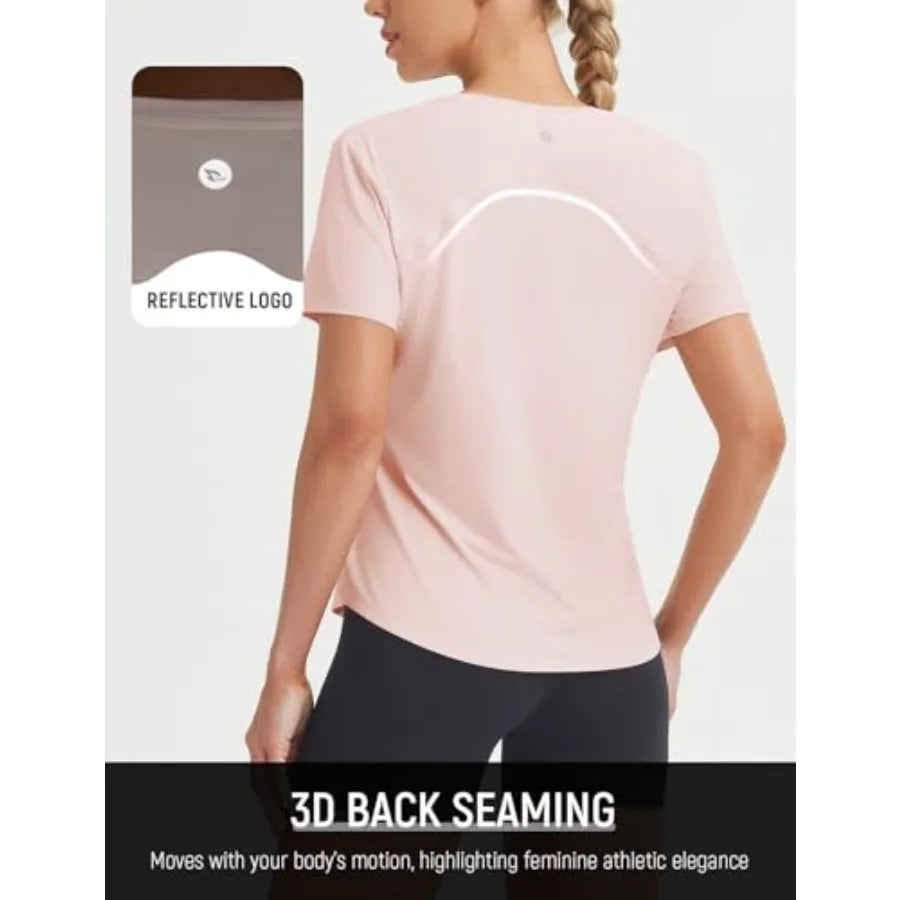 baleaf Ice Cooling Short Sleeve Workout Tops for Women Running Shirts UPF 50+ Athletic Tennis Yoga Split Back Quick Dry