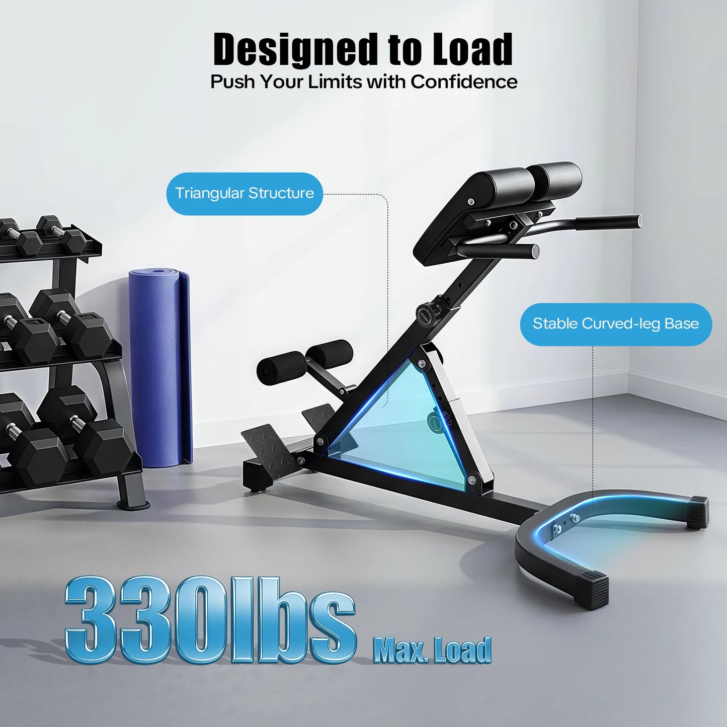 Back Extension Roman Chair Steel Frame Foldable Hyperextension Bench 5 Incline Angles 8 Adjustable Abdominal Pad Length 150Kg Load Capacity Multi-functional Core Workout Bench Anti-slip Handle Pedal Home Gym Fitness Equipment