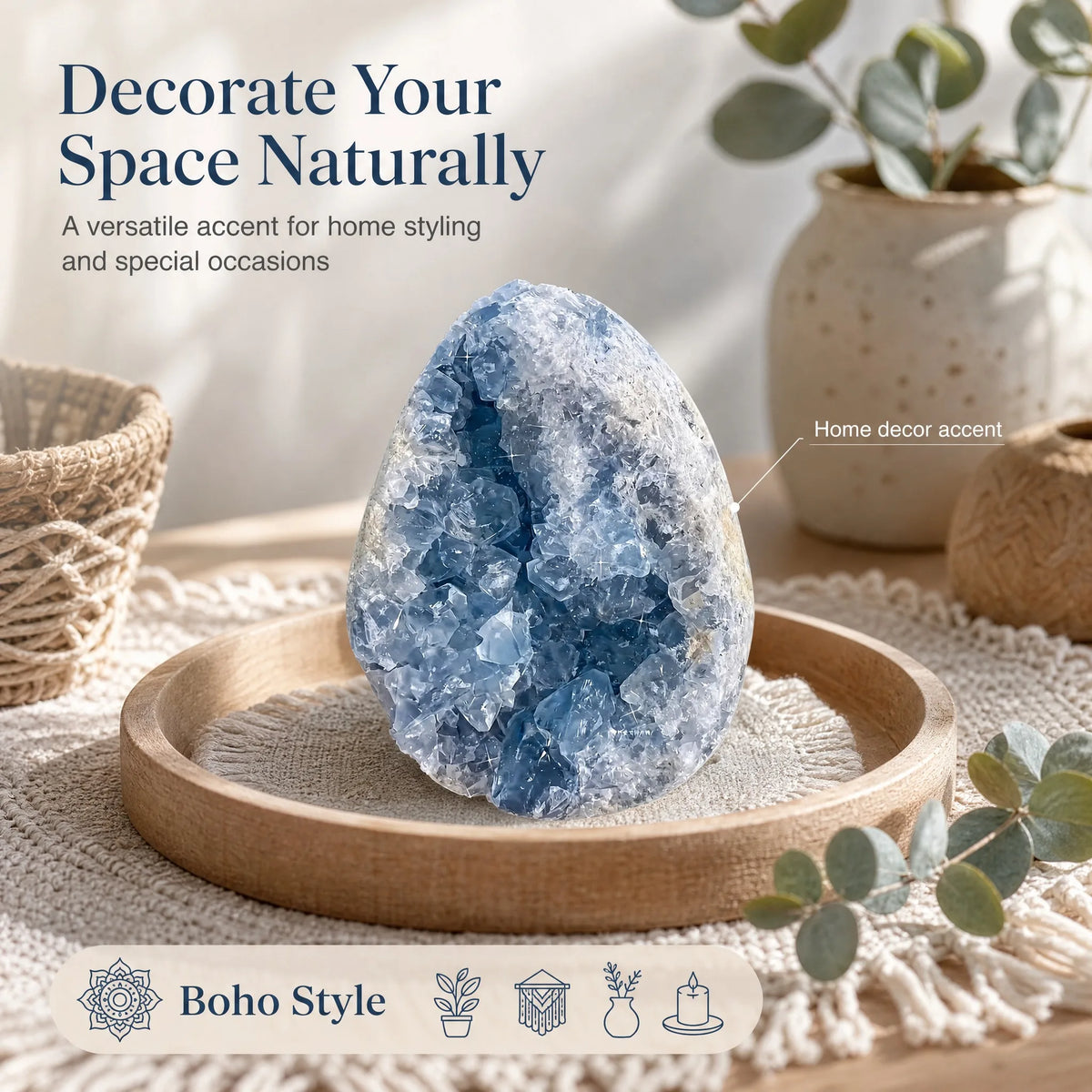 Natural Bohemian style blue crystal cave, random in style, suitable for decoration, can be used as a natural crystal gift for housewarming, Christmas, opening ceremonies, and business gifts. The crystal cave is placed on the