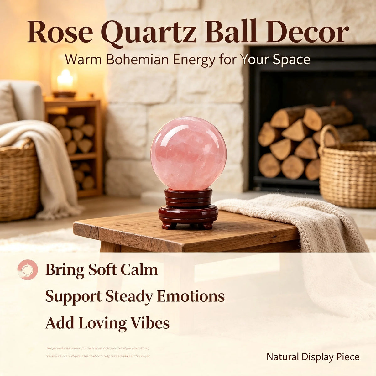 Natural rose quartz pink crystal ball, mineral specimen, random style, suitable for home or office decoration ornaments, elegant gift selection, glossy crystal ball for office decoration