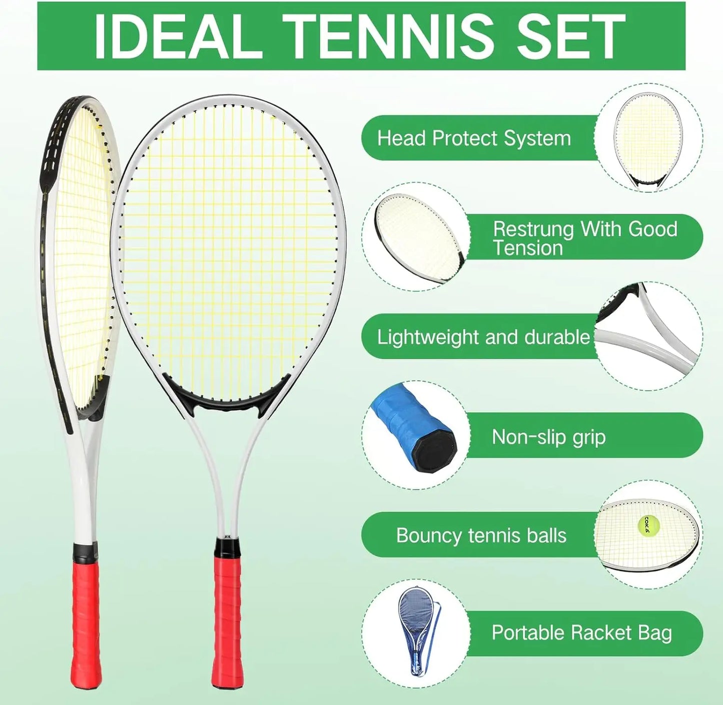6 Pcs Tennis Rackets for Adult Recreational 6 Players 27'' Tennis Racket Set with 3 Balls Lightweight