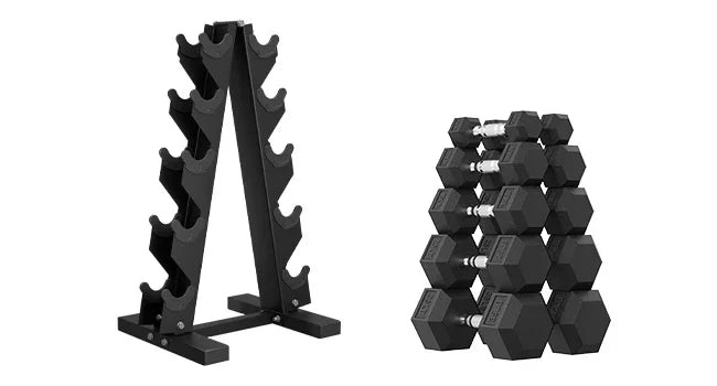 HANDBODE Rubber Coated Hex Dumbbell Set with A-Frame Rack, 100 lb - 550 lb Multiple Options Weight, Hexagon Non