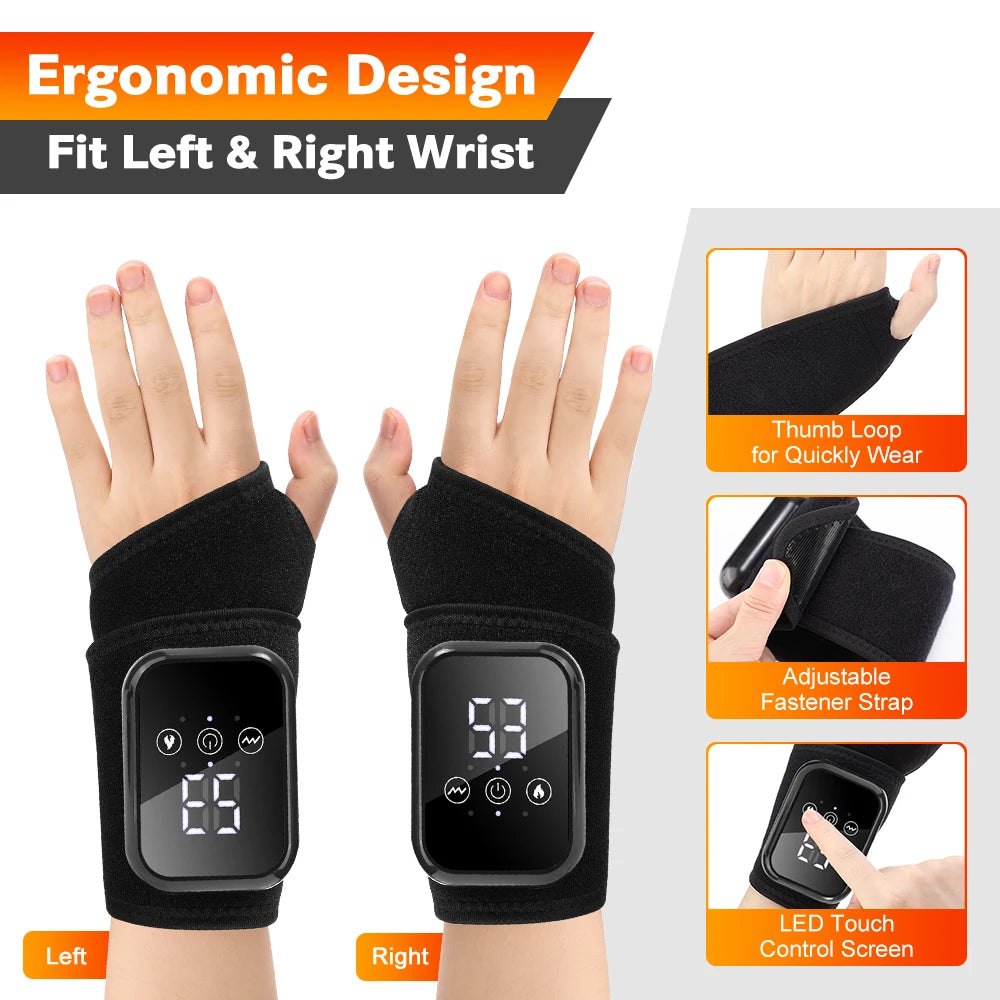 Electric Heating Wrist Massager Wrist Brace Protector Wrap 3 Vibration Modes Hand Massage 15 mins Timer