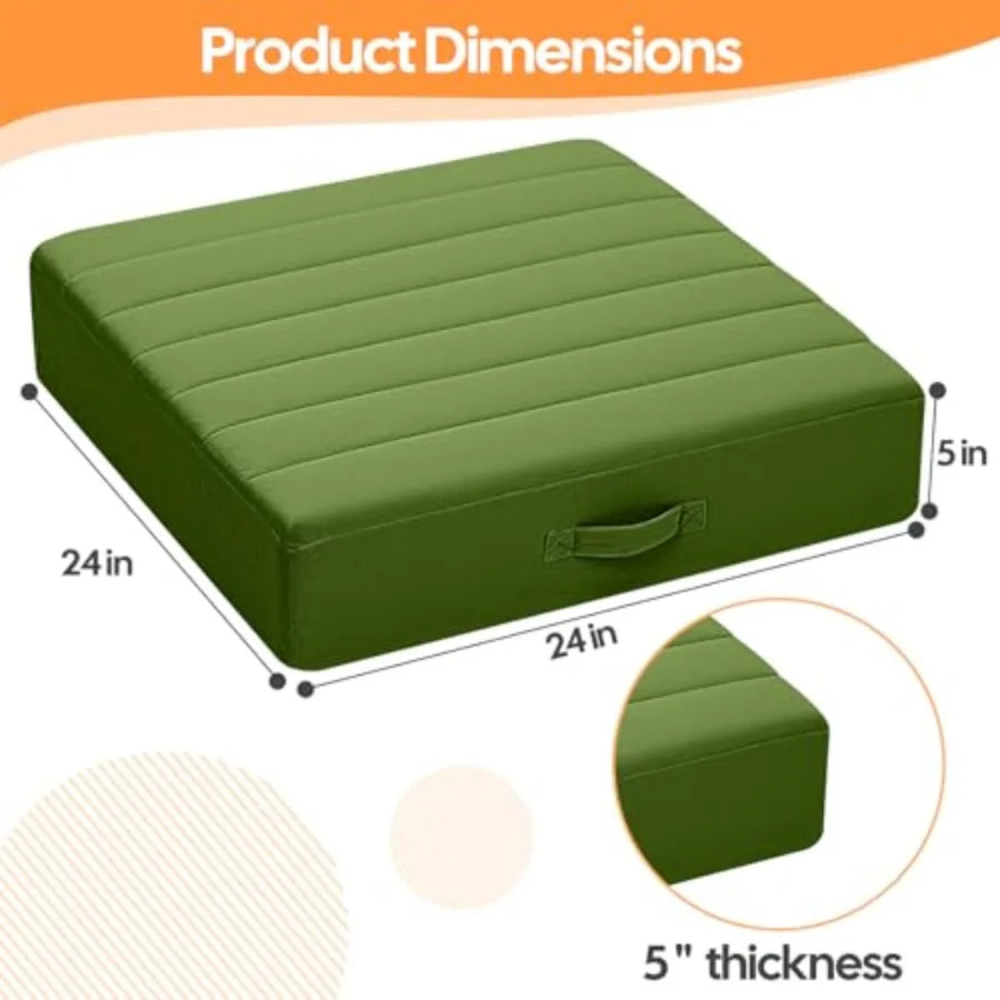 Square Floor Pillows for Adults,Sets Large Meditation Cushion with 5" Thick Foam and Washable Tufted Cover, Green Seat Floor Cu