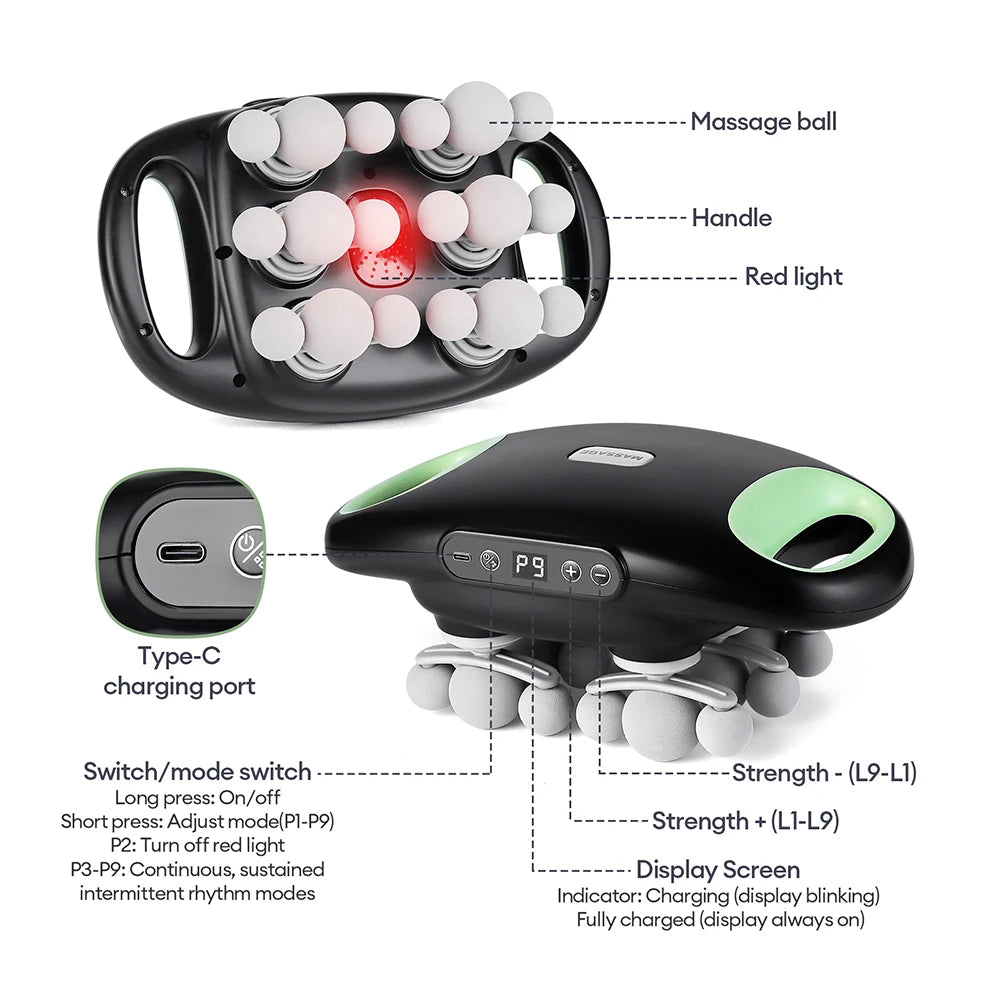18/24 Heads Fascia Gun Red Light Deep Tissue Muscle Massager Wireless Massage Gun for Back Waist Leg Body Muscle Relaxation Home Gym