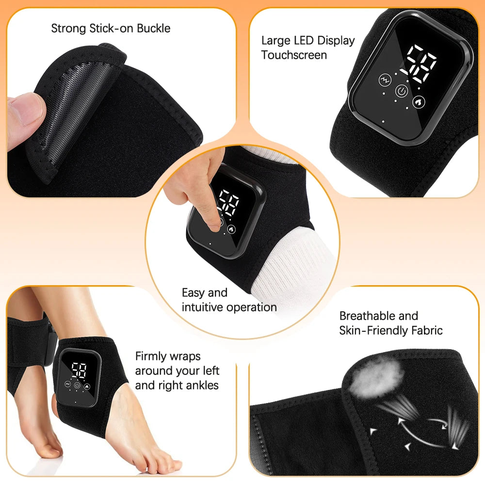 Heated Ankle Massager with Vibration, Hot Compress Ankle Support Wrap for Sprain Relief, Joint Protection Foot Brace