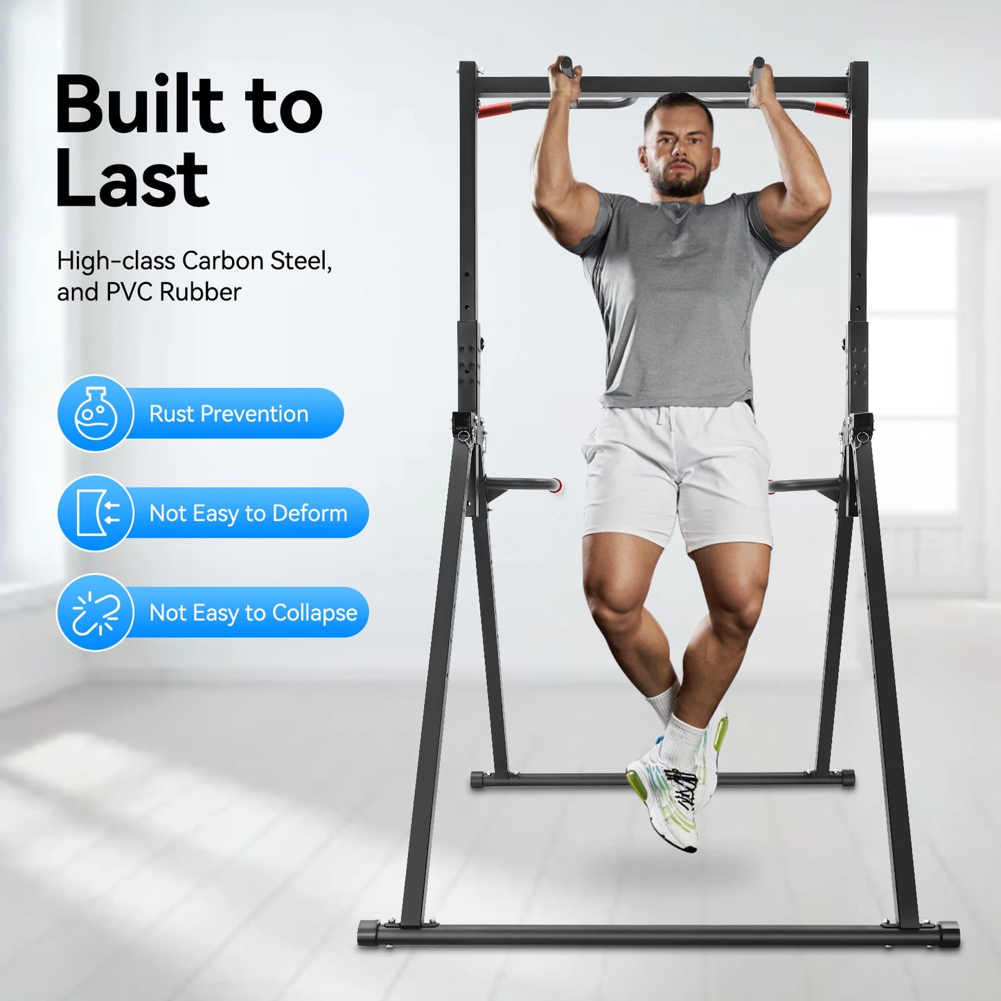 Triangular Pull Up Station Adjustable Height Pull Up Bar Gym Dip Bar Power Tower Workout Dip Station Chin Up Bar for Home Gym Equipment