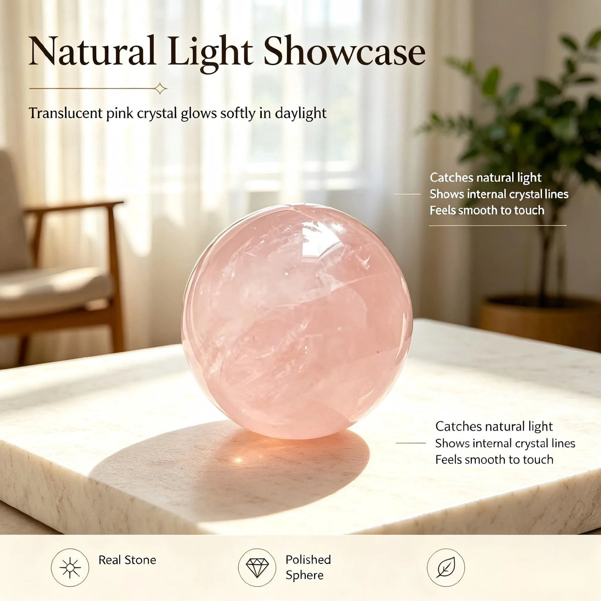 Random style rose quartz ball, polished natural crystal ball, suitable for home office wedding decoration, the best holiday gift for Valentine's Day, Christmas, Thanksgiving, and graduation day, unique gift