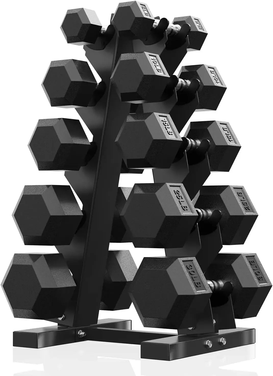 PAPABABE Hex Dumbbell Sets with Rack, 60-550lb Rubber Coated Dumbbell Weight Set and Storage Rack, Multiple