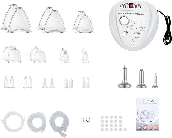 Salon Vacuum Cupping Massage Machine With 30 Multi-spec Cups 3 Separate Hoses 6 Adjustable Modes Max 70cmHg Strong Suction Relieve Back Pain Fat Reduction Anti-cellulite Body Shaping Spa Beauty Equipment