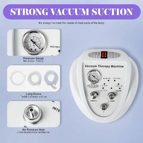 Salon Vacuum Cupping Massage Machine With 30 Multi-spec Cups 3 Separate Hoses 6 Adjustable Modes Max 70cmHg Strong Suction Relieve Back Pain Fat Reduction Anti-cellulite Body Shaping Spa Beauty Equipment
