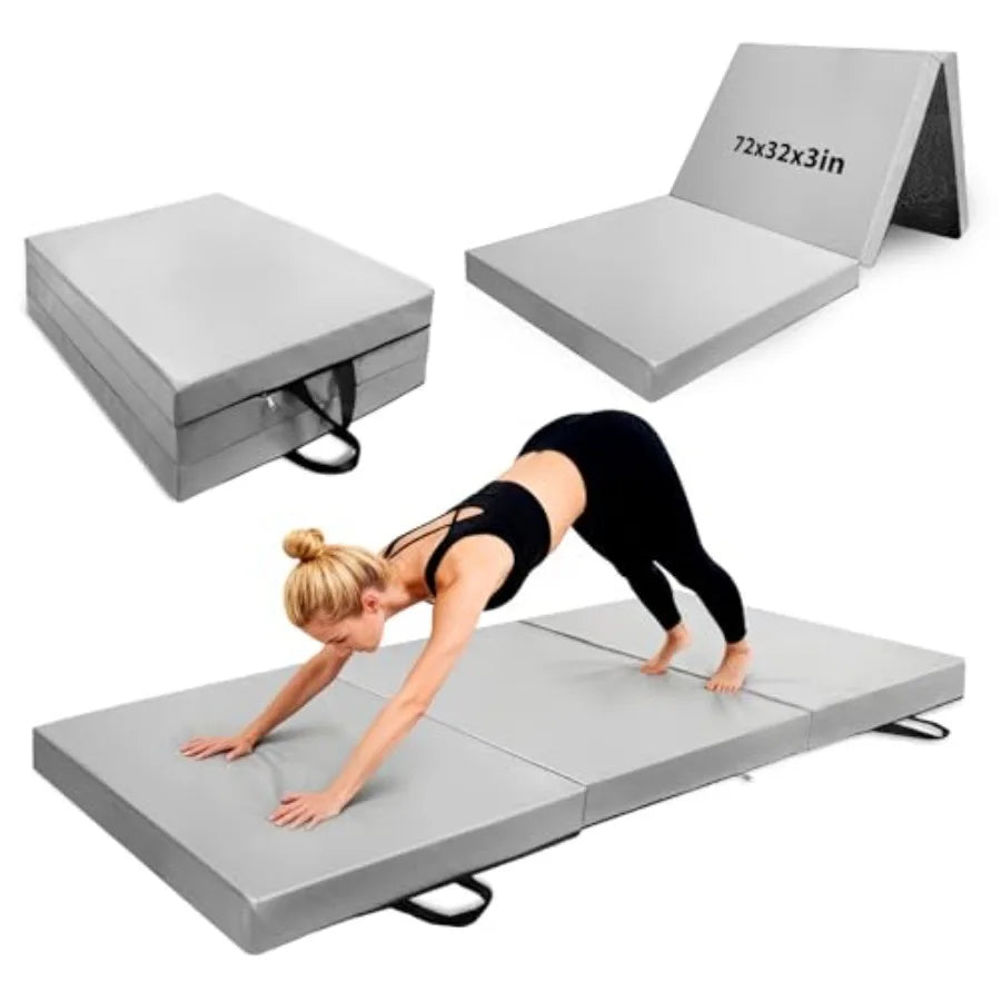 Yoga mat for pilates and fitness, extra thick 3-inch foam, black, non-slip surface for stability during stretching and gym work