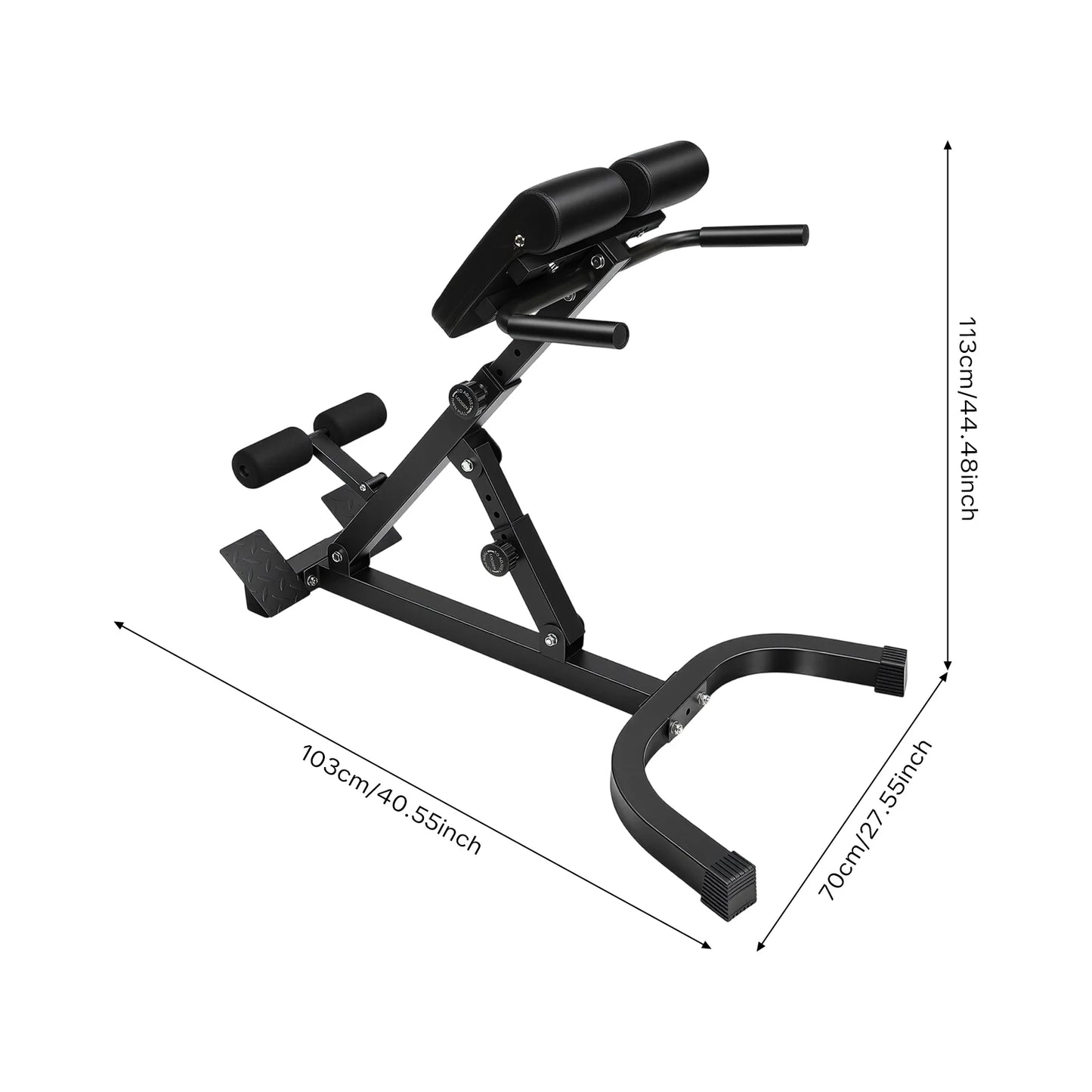 Back Extension Roman Chair Steel Frame Foldable Hyperextension Bench 5 Incline Angles 8 Adjustable Abdominal Pad Length 150Kg Load Capacity Multi-functional Core Workout Bench Anti-slip Handle Pedal Home Gym Fitness Equipment