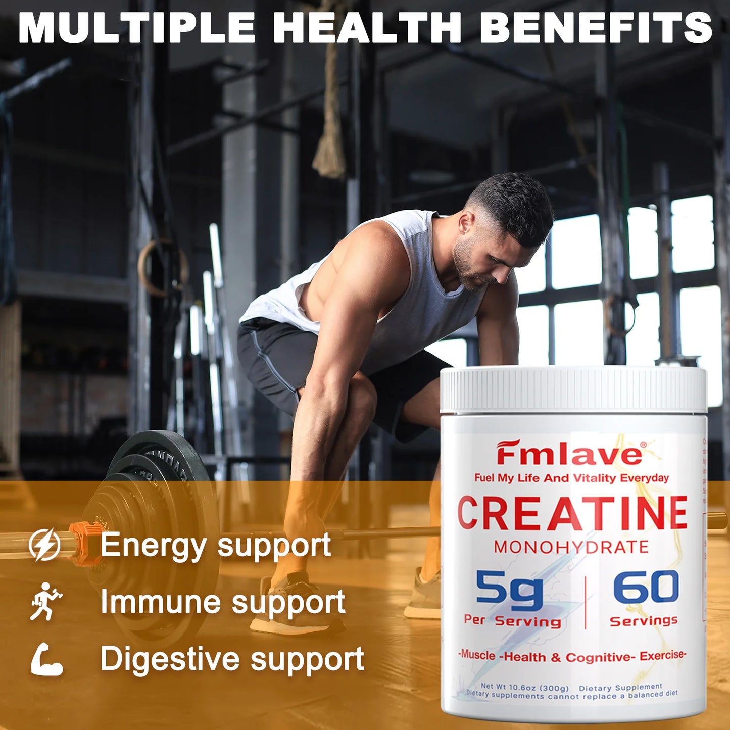 Fmlave Creatine Monohydrate Micronized Powder 300g - 60 Servings, 5000mg Per Serving (5g) - for Men & Women Muscle Growth & Recovery