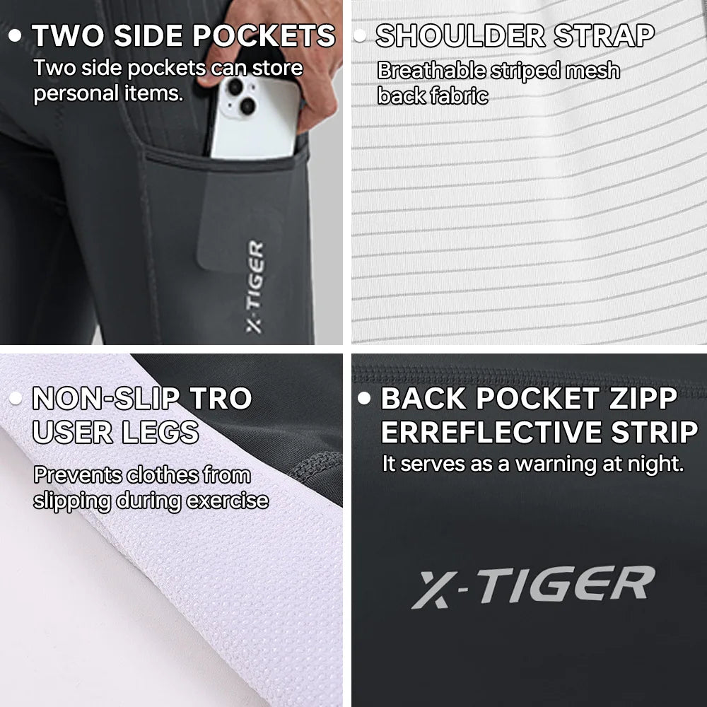 X-TIGER Men Cycling Bib Pants Anti-Slip Leg Grips 7-Hour Ride Padded Summer Riding Bike Bib Shorts with Side Pockets
