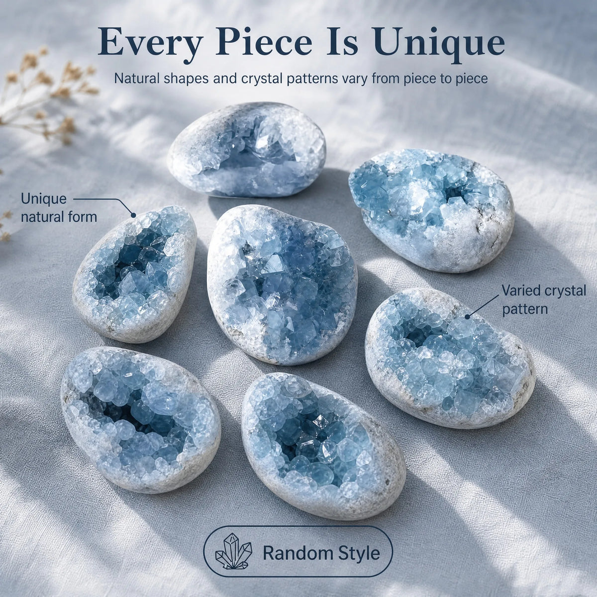Natural Bohemian style blue crystal cave, random in style, suitable for decoration, can be used as a natural crystal gift for housewarming, Christmas, opening ceremonies, and business gifts. The crystal cave is placed on the