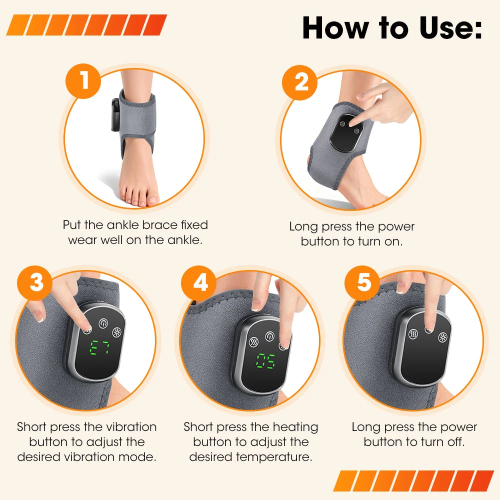 Rechargeable Wireless LED Ankle Massager with Heated Brace 5 Heat Settings & 3 Vibrations for Joint Relief And Relaxation