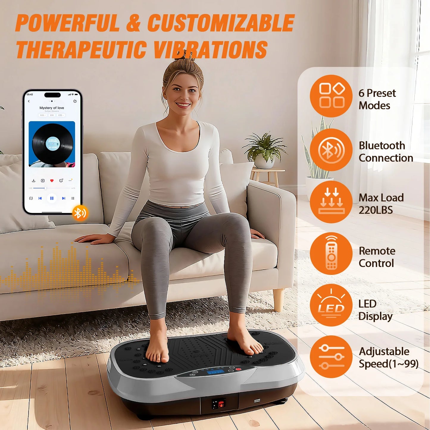 Portable Vibration Plate Exercise Machine Full-Body Workout with Bluetooth Resistance Bands Yoga Straps for Weight Loss &Shaping