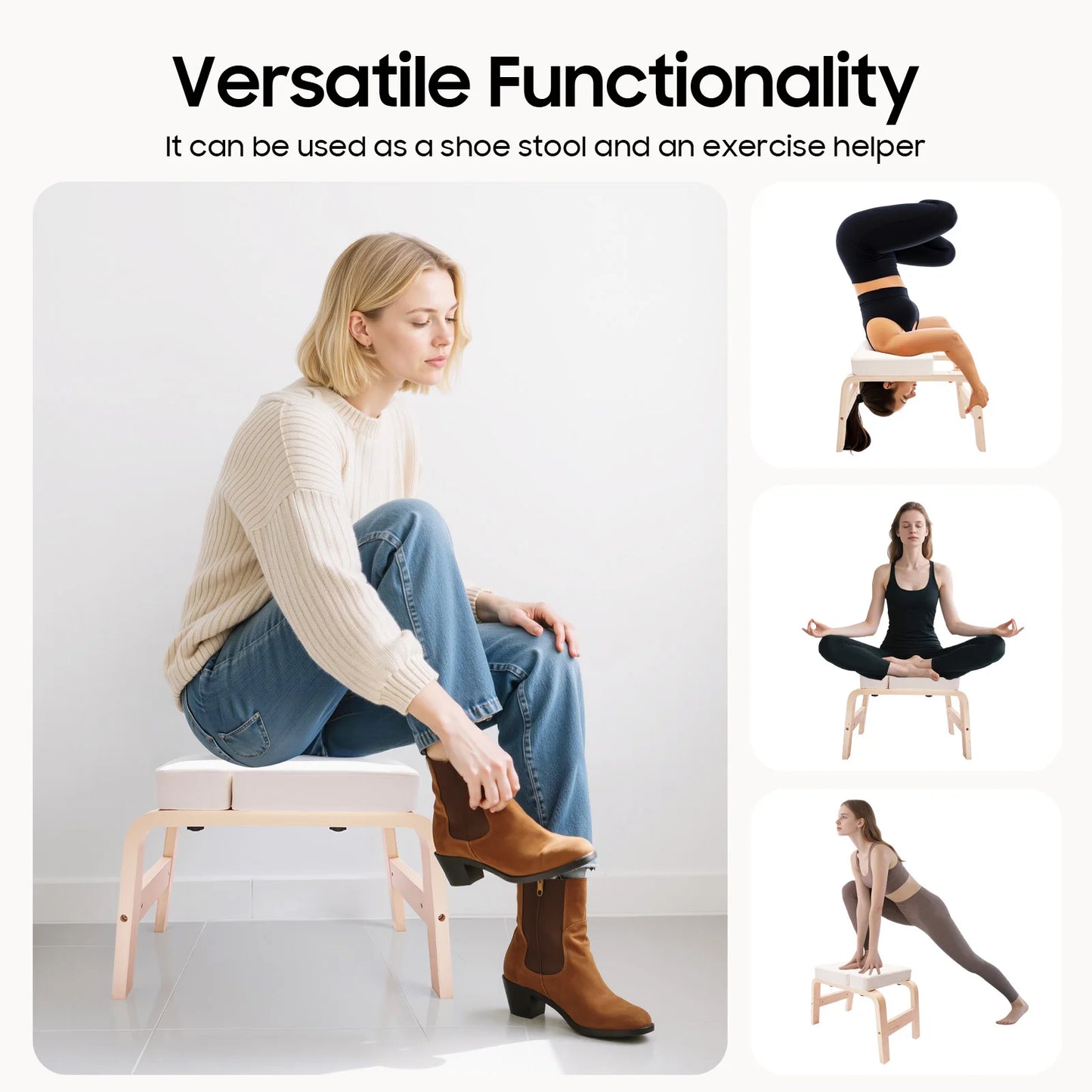Yoga Headstand Bench Inversion Stool 440lbs Capacity U Shape Cushion Detachable T Block for Headstand Shoulderstand Handstand Practice Home Gym White