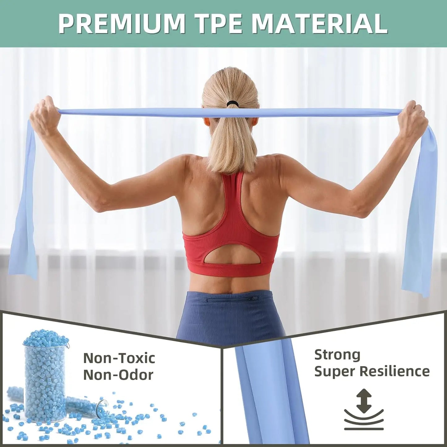5-Level Resistance Bands Set for Exercise, Pilates, Yoga, Physical Therapy, Stretch, Strength Training