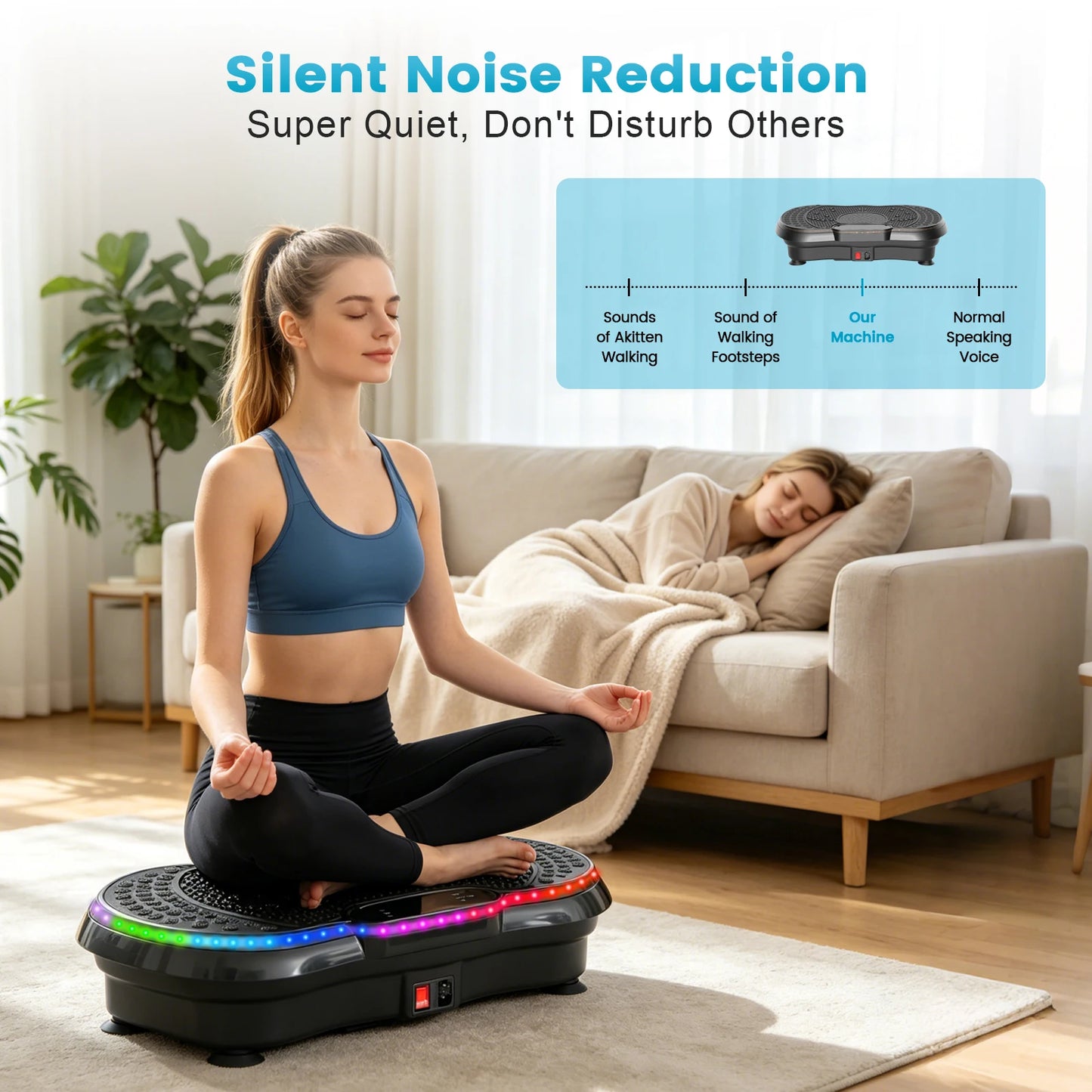 Smart Vibration Plate Exercise Machine With LED Light Strip Deep Muscle Full Body Workout Fitness Platform with 200 Adjustable Speed Levels 10 Training Modes for Weight Loss Toning & Relaxation