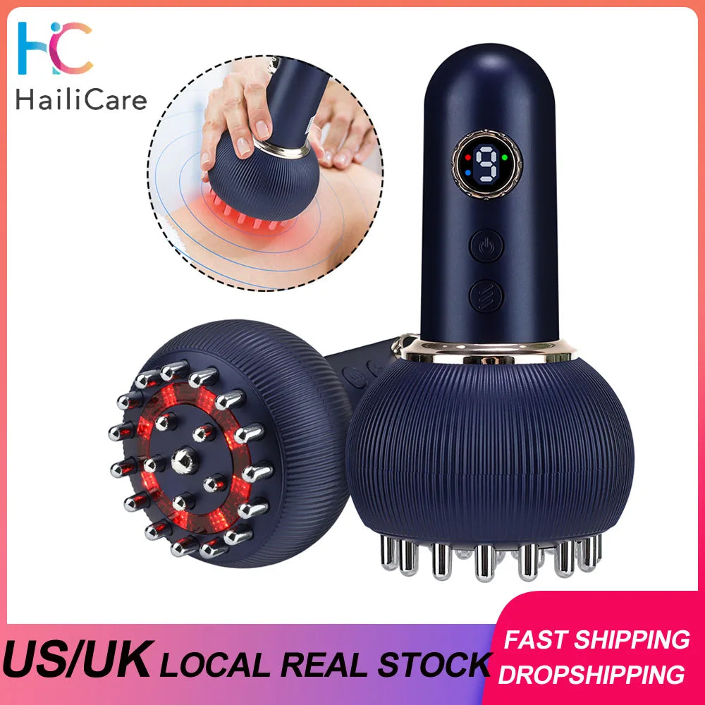 US UK Stock 9 Gears Electric Meridian Brush Body Massager Gua Sha Microcurrent Hot Compress Scraping for Slimming And Relaxation