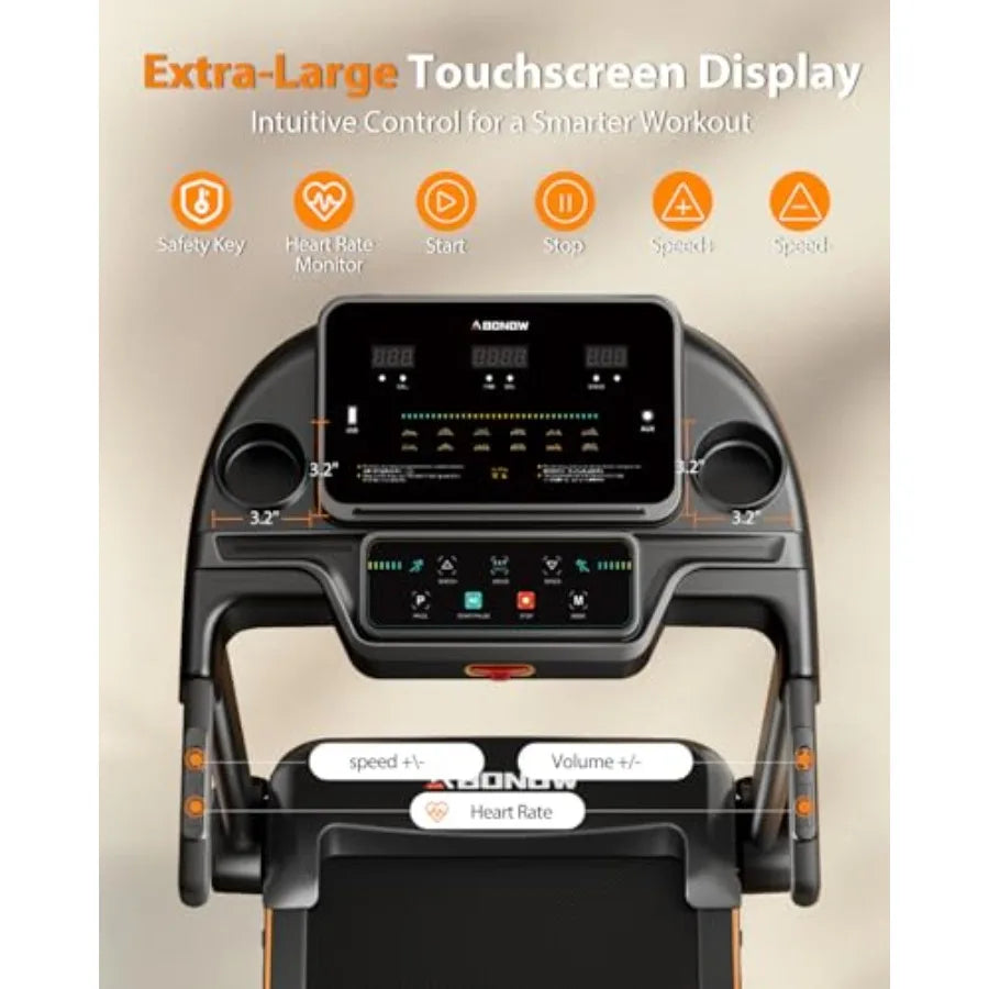 Foldable Treadmill for Home Use: Steel Frame Black Space-Saving Design with 15 Incline Dual LED Display 8.5MPH Speed Bluetooth