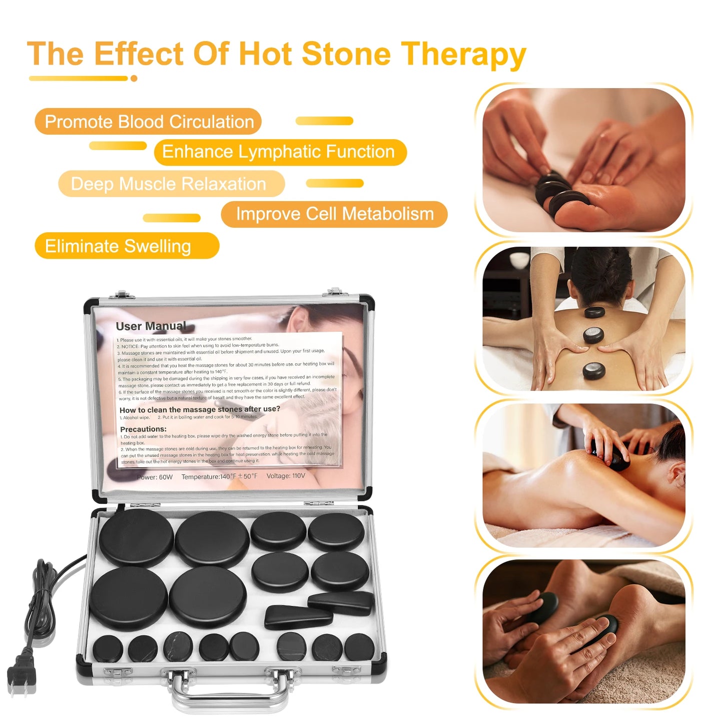VARON Hot Stones Massage Set, 18 Pcs Basalt Hot Stones with Heater Kit, Massage Stones for Home spa, Relaxing 110V
