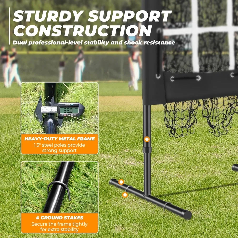 9 Hole Pitching Net, Portable Quick Setup Baseball Softball Nine Pocket Pitching Target with Strike Zone, Height Adjustable Pitcher Training Equipment with Carry Bag, 4 Ground Stakes