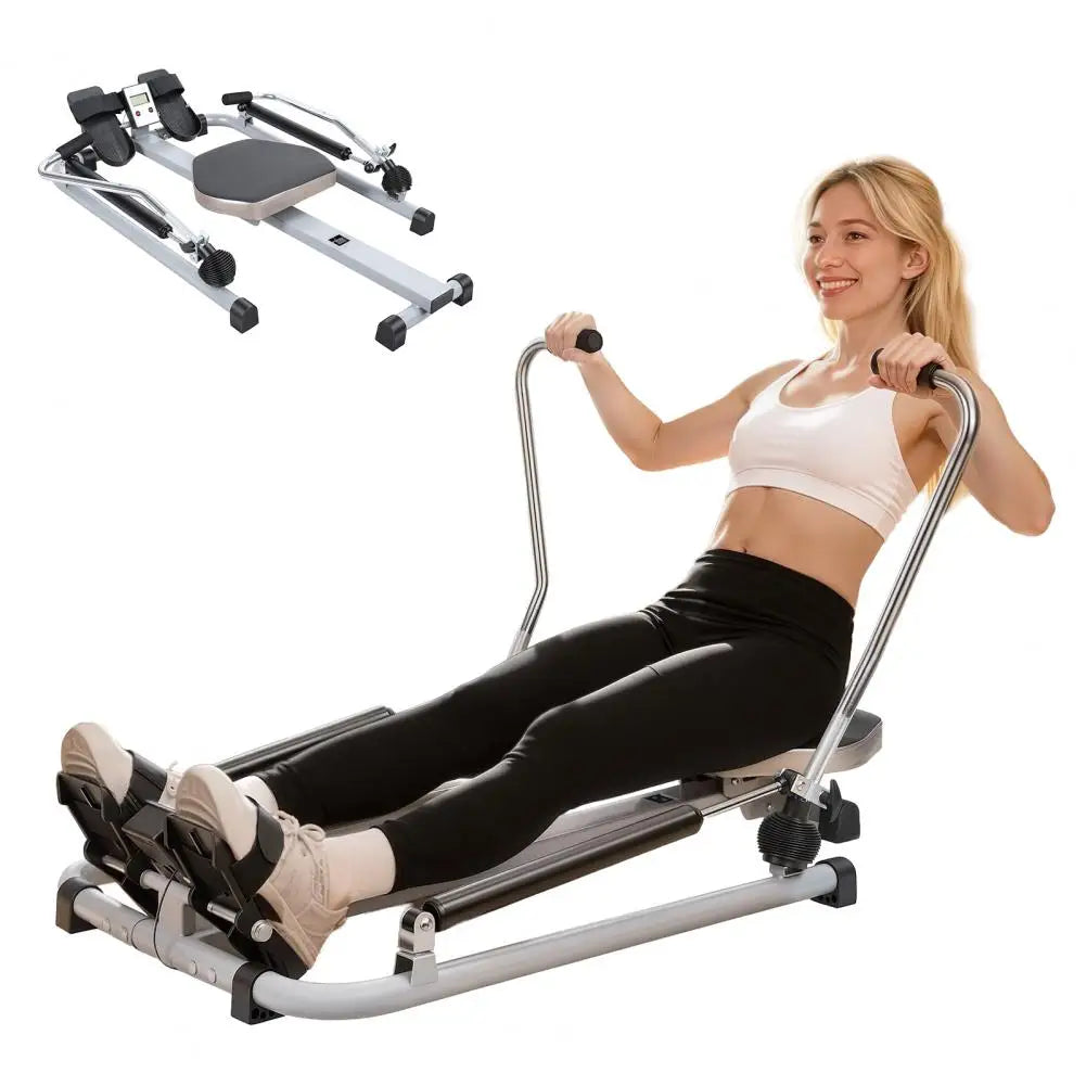 Home Hydraulic Rower With LCD Monitor Large Cushioned Seat, 265LBS Quiet Rowing Machine For Aerobic Exercise Fitness