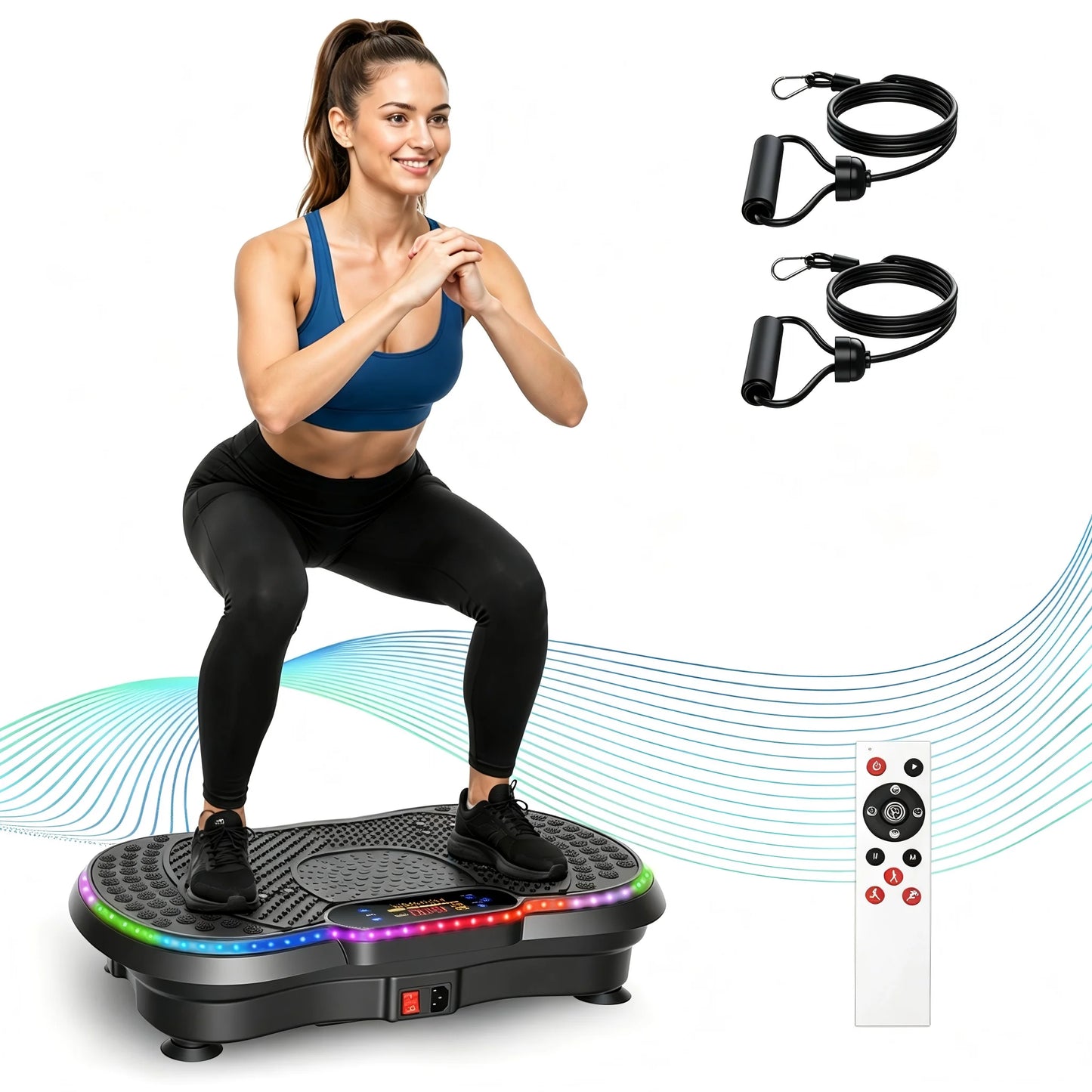 Smart Vibration Plate Exercise Machine With LED Light Strip Deep Muscle Full Body Workout Fitness Platform with 200 Adjustable Speed Levels 10 Training Modes for Weight Loss Toning & Relaxation