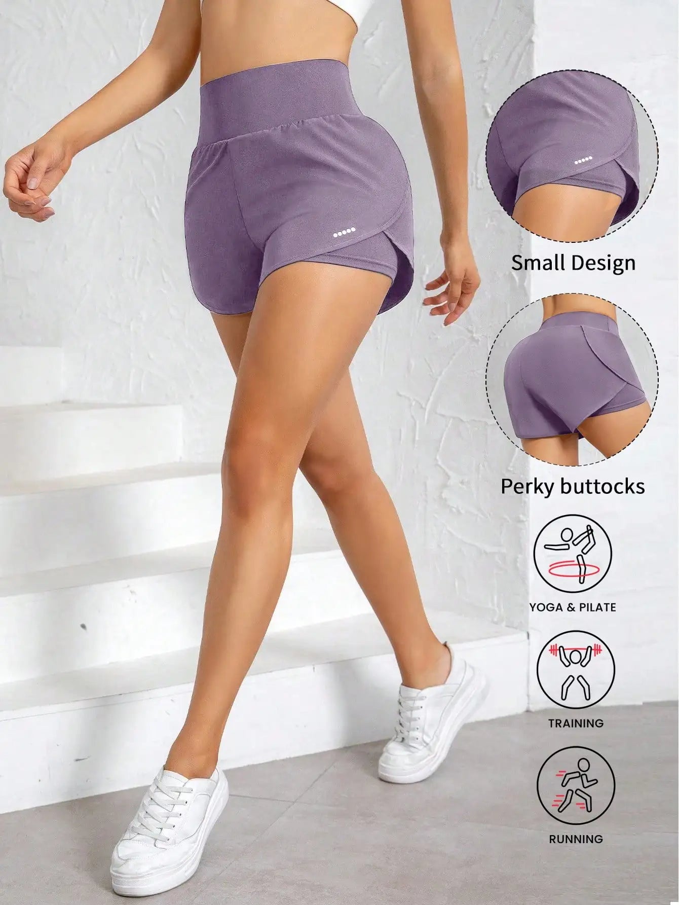 2-In-1 Women's Sports Yoga Shorts, High Waist Comfortable Fit, Loose Running Fitness Shorts, Breathable Quick-Dry Fabric, Sports Style