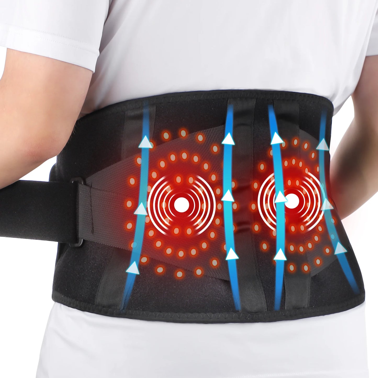 Heating Vibration Massager Belt, Red Light Hot Compress Waist Support Brace Waist Back Massage Lumbar Support Belt