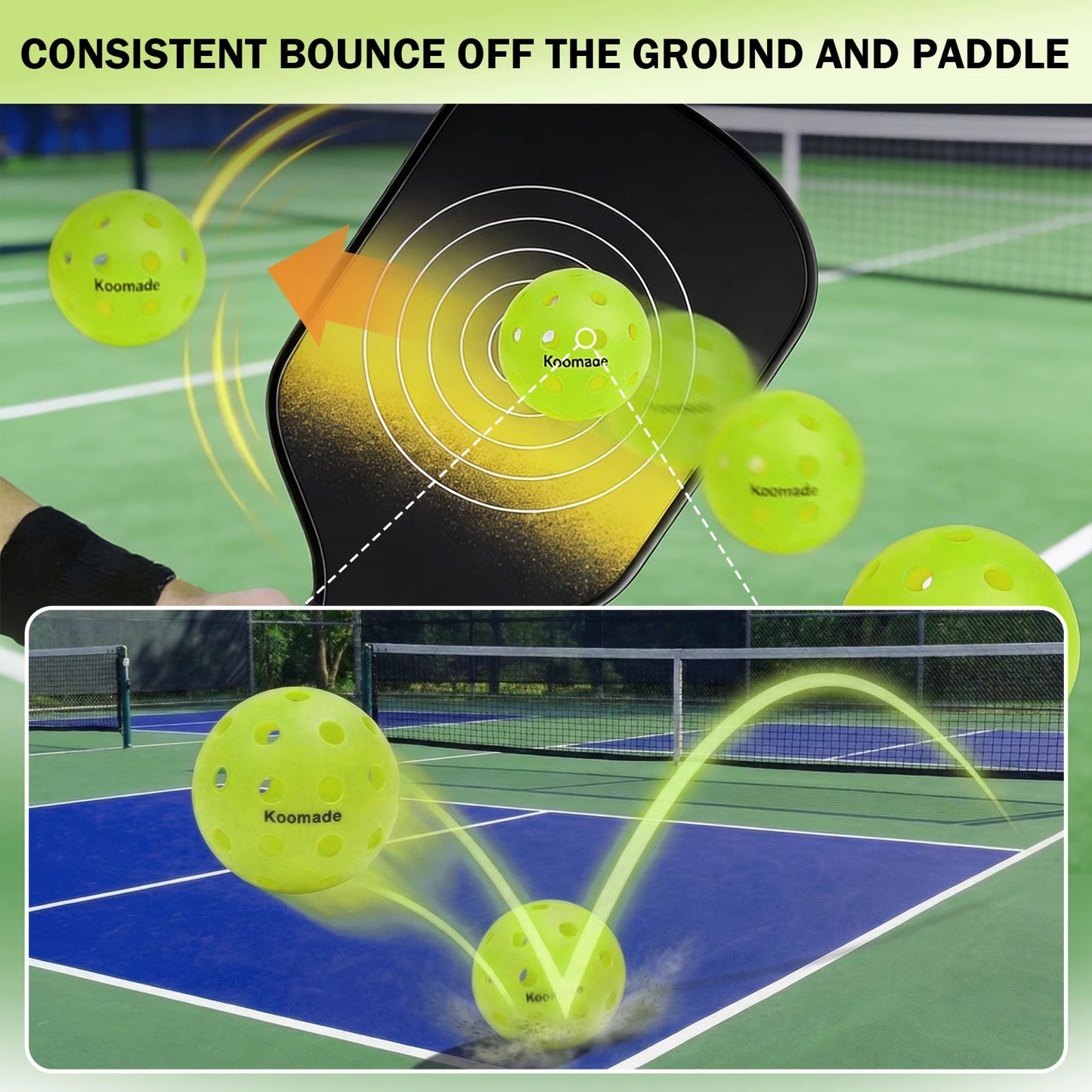 KOOMADE 40-Hole Outdoor Pickleballs 8/16Pcs Official USAPA Standard 74mm 26g Durable Tournament Training Balls All Weather Play